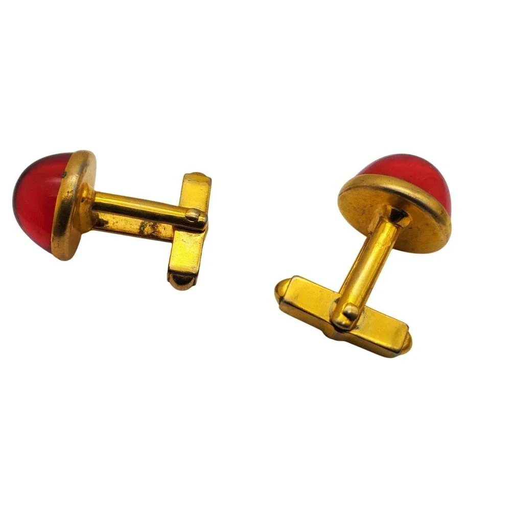 Swank Blood Red Dome Cufflinks Lucite Gold Tone Round Acrylic Mens Vtg Accessory